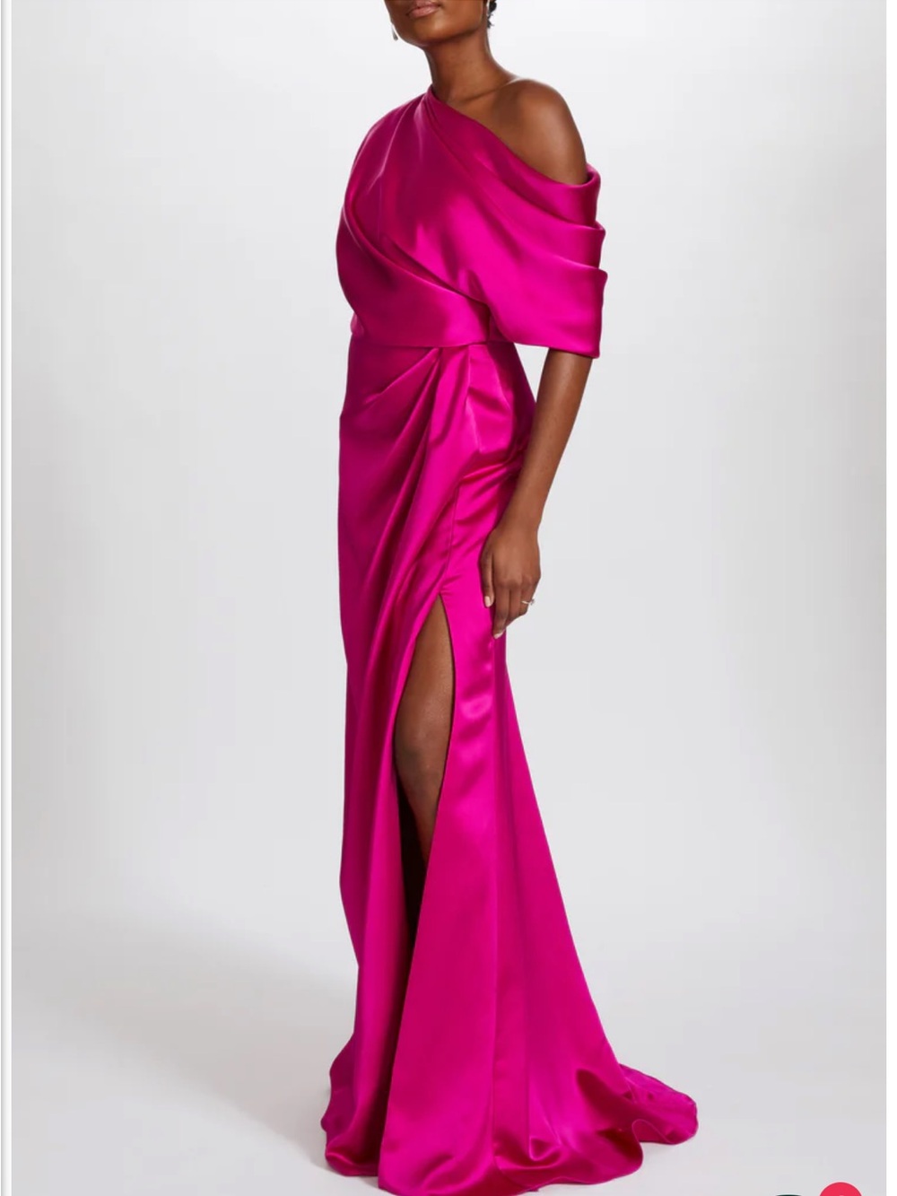 Amsale One-Shoulder Fuchsia Satin Gown with Side Slit